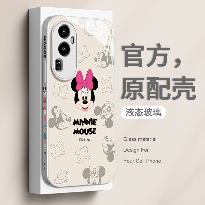 适用opporeno10手机壳reno9pro新款reno7se女款reno6pro+玻璃5G套0pp0防摔reno5全包4侧边打印情侣卡通米老鼠