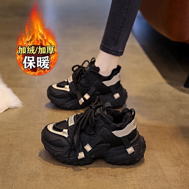 踩屎感加绒老爹鞋女款冬季棉鞋