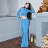 系腰流苏东方舞练功服 长裙套装 悦梦风璐肚皮舞服春夏新款 性感长袖