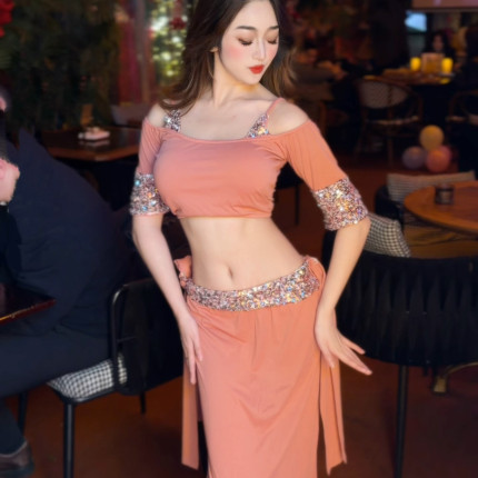 悦梦风璐肚皮舞新款套装演出服班服气质练功服显瘦初学仙女包臀裙