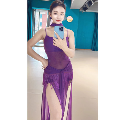 悦梦风璐肚皮舞服装2024新款练功服性感高腰护肚流苏套装连衣裙