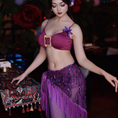悦梦风璐肚皮舞新款 套装 演出服班服流苏练功服显瘦仙女紫色鱼尾裙