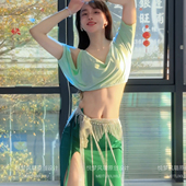 悦梦风璐肚皮舞新款 演出服班显瘦性感气质绿色仙女练功服长裙 套装