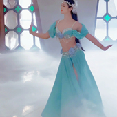 悦梦风璐肚皮舞新款 演出服班服性感气质练功服蓝色显瘦 套装