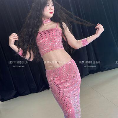 悦梦风璐肚皮舞演出服亮片烫钻重工显瘦气质长裙初学者班服仙女