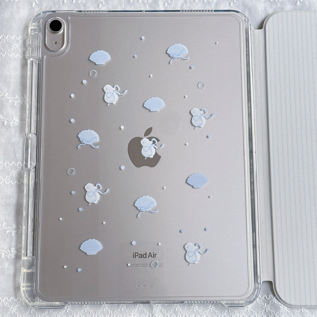 Niki store|夏天蓝色贝壳条纹简约可爱Air5Air610.9寸13寸iPad平板亚克力保护套防摔可拆卸防弯Y折一体式