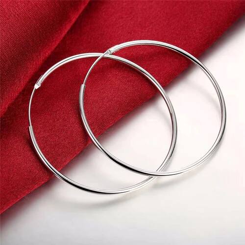 925 Sterling Silver Round Circle 35/50/60mm Hoop Earrings Fo