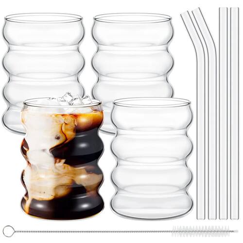 4pcs/Set Glass Cups Coffee Mug Creative Clear Drinking Glass