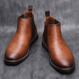 Boots Shoes Men Leather 复古男短靴切尔西 Comfortable Chelsea