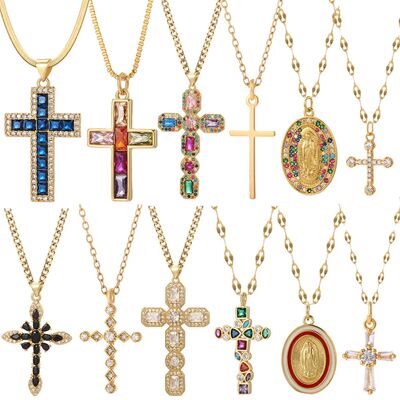 Cross Women's Pendant Collar Gold Color Our Lady Choker Jesu
