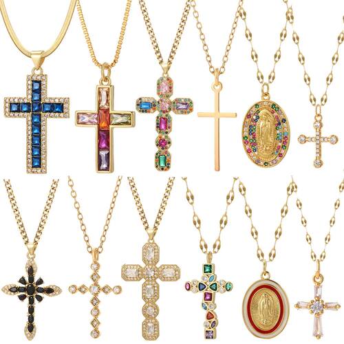 Cross Women's Pendant Collar Gold Color Our Lady Choker Jesu