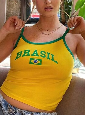 Hot Selling Women's T-shirt Brazil Letter Aesthetic 90s Crop