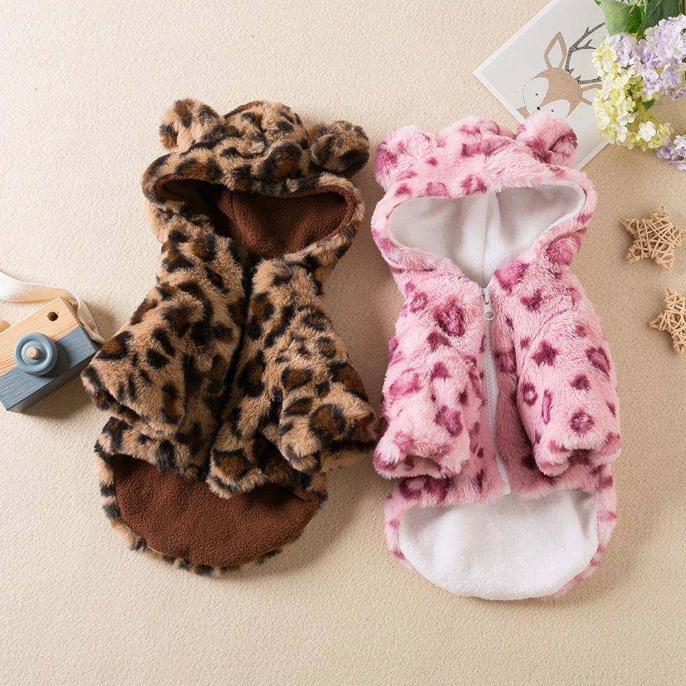 Fleece Dog Hoodie Winter Warm Pet Dog Clothes Leopard Print