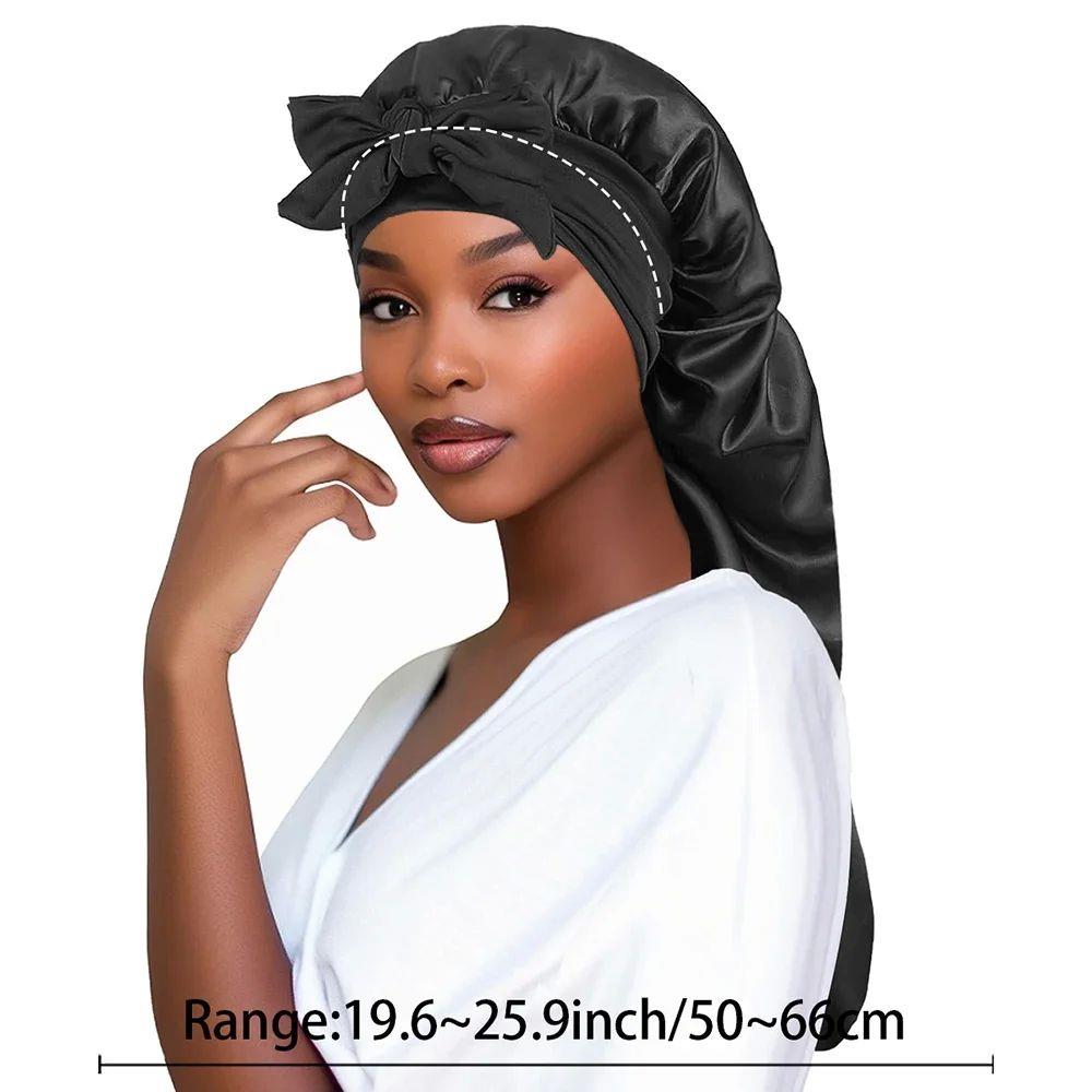 Women Bonnet Satin Sleeping Hat Long Tail Braid Hair Night S