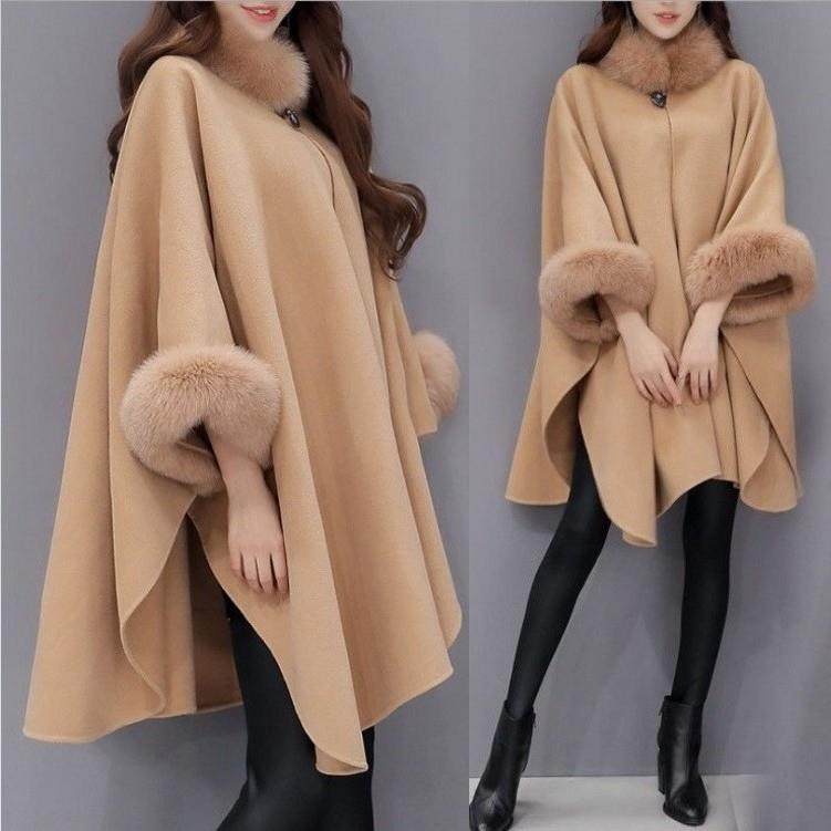Elegant Winter Women Capes Faux Fur Scarf Fur Collar Coat