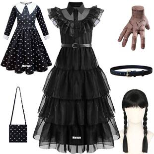 Kids Adult Wednesday Halloween Cosplay Costumes Dress for Wo