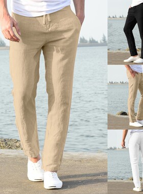 Fashion Summer Linen Pants for Men Ankle Length Sweatpants T