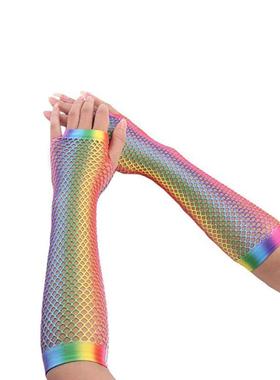 Rainbow Mermaid Arm Sleeves Fish Scale Pattern Printed Finge