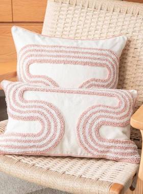 Pink Cushion Cover 45x45cm Boho Pillow Case White Tufted Cot