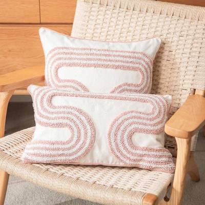 Pink Cushion Cover 45x45cm Boho Pillow Case White Tufted Cot