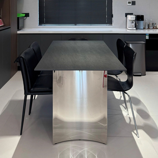 德利丰岩板餐桌意式极简不锈钢长方形桌子高端定制家用餐厅吃饭桌