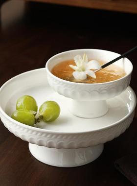 创意精致高脚燕窝碗家用2025新款陶瓷高足水果盘欧式家用甜品碗
