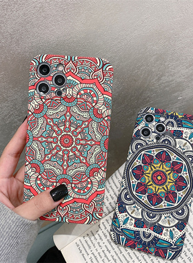 苹果15会发光的夜光手机壳苹果16pro max少数民族风花朵图腾13适用iPhone17Air个性创意xs气质女款13xr小众14