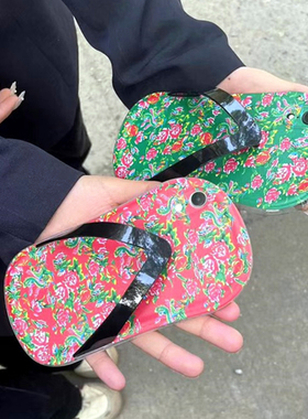 复古东北大花苹果17PM手机壳恶搞怪人字拖适用iPhone16Pro max保护套个性创意拖鞋15搞笑情侣款14P国潮风13女