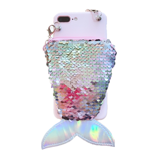 可以背的15苹果X手机壳斜挎链条13适用iPhone16promax带零钱包一体7plus女潮款美人鱼XR卡包8创意14苹果11pro
