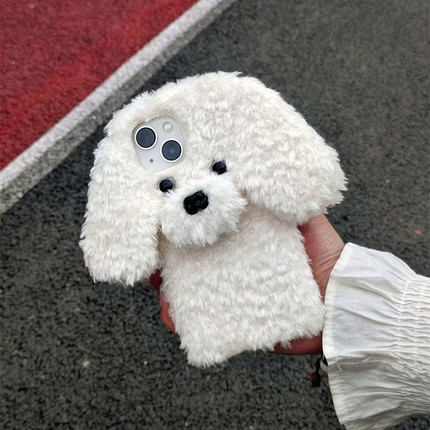 韩国ins小众毛绒泰迪犬苹果15手机壳16秋冬新款超萌可爱小狗适用iPhone14pro max保护壳毛茸茸卡通13少女12X7