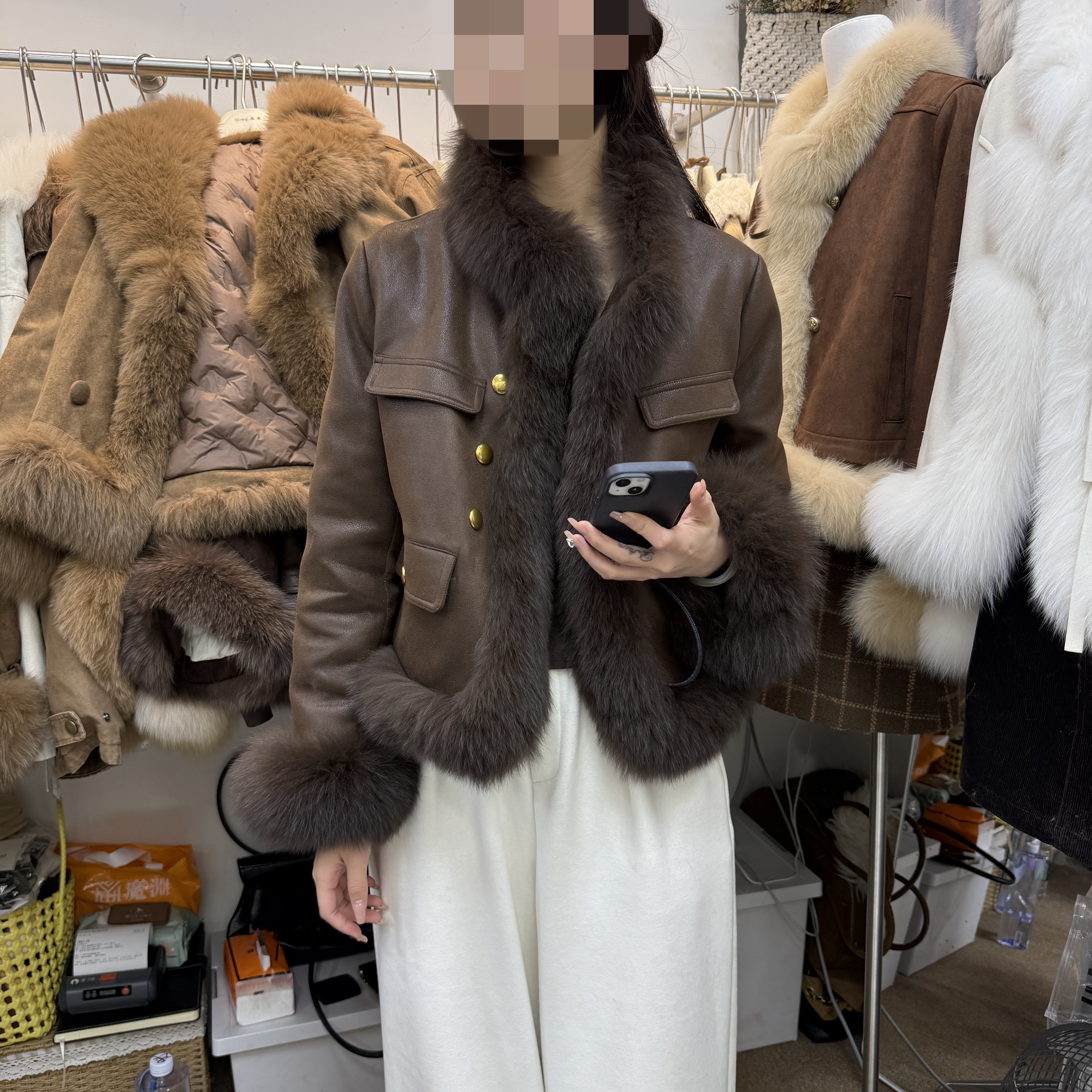 韩版毛领短款金属扣羽绒服外套