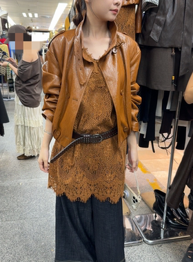 十三行现货2025秋冬新款复古夹克皮衣钩花蕾丝裙套装K68276W309