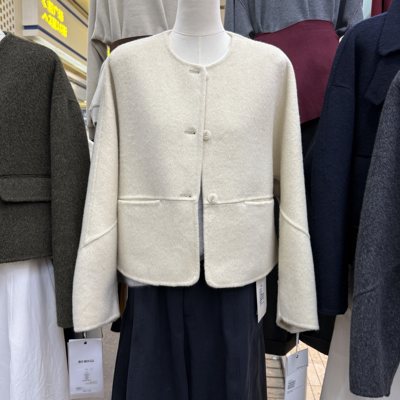 韩版时尚圆领短款羊毛大衣外套