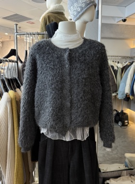 十三行现货2025冬季新款韩版短款慵懒风纯色开衫毛衣k68727w145