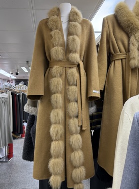 十三行现货2025冬季新款韩版狐狸大毛领双面羊毛大衣k68828w912