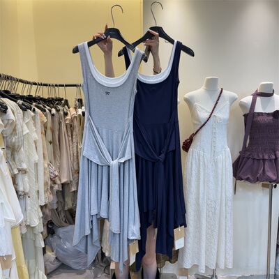 时尚设计绑带不规则吊带连衣裙