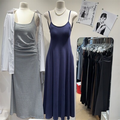 法式风U领露背显瘦吊带连衣裙