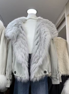 十三行拿货2025冬季新款韩版狐狸毛大翻领羽绒服外套k68901w754