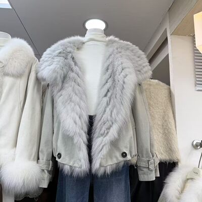 韩版狐狸毛大翻领羽绒服外套