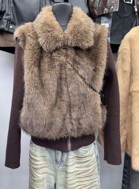 十三行现货2025冬季韩版仿皮草拼接外套袖子可脱卸马甲K68685W312