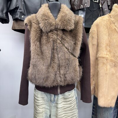 韩版皮草拼接外套袖子可脱卸马甲