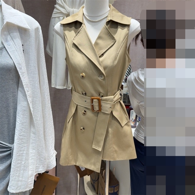 港风双排扣小个子无袖连衣裙