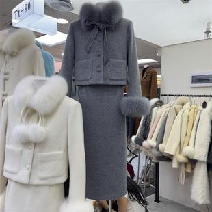 十三行现货2025秋冬韩版 K8295W644 千金风羽绒外套百搭半身裙套装