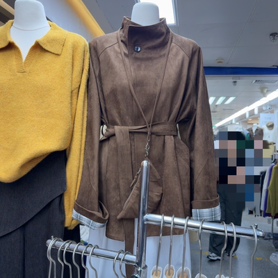 韩版时尚麂鹿皮绒短款风衣外套