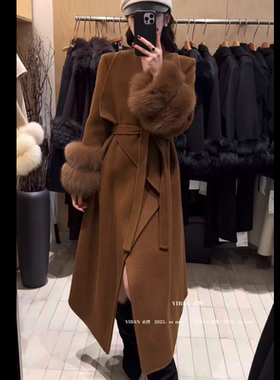 十三行现货2025冬新款韩版时尚长款大翻领双面羊毛大衣K0069W689
