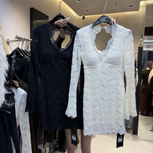 十三行现货2025冬季新款韩版大V领镂空加绒蕾丝连衣裙k68703w176