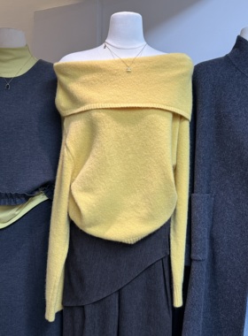 十三行现货2025冬季新款韩版时尚一字领露肩毛衣上衣k68732w145