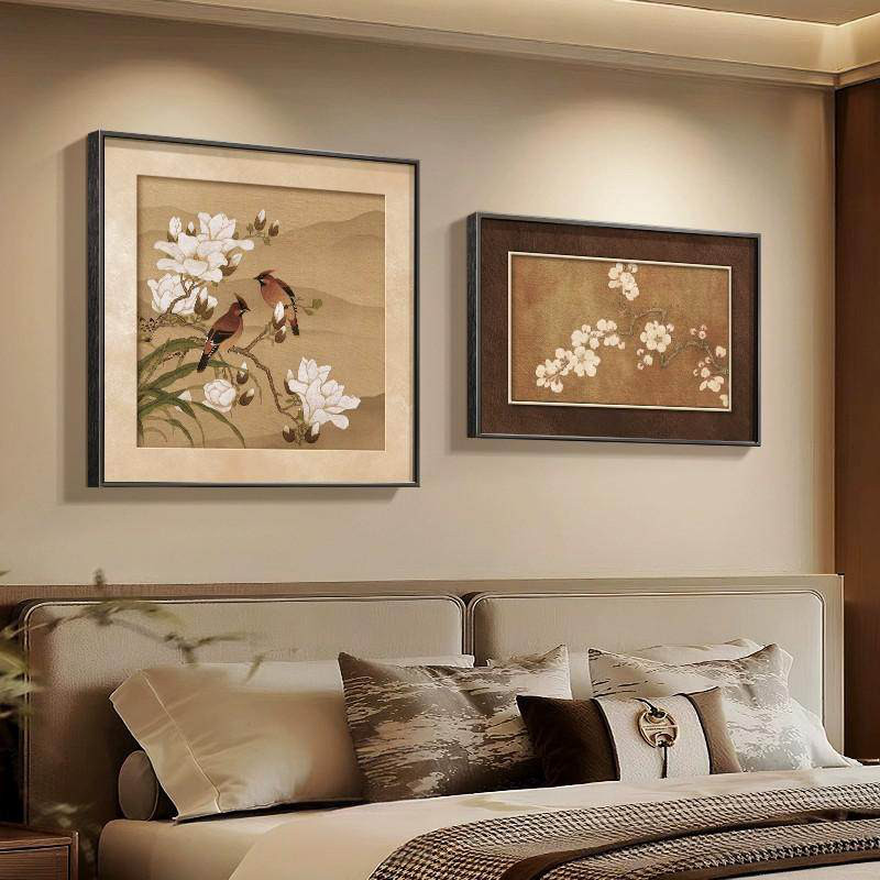 宋代美学卧室床头装饰画新中式酒店房间挂画中古风花鸟餐厅墙壁画