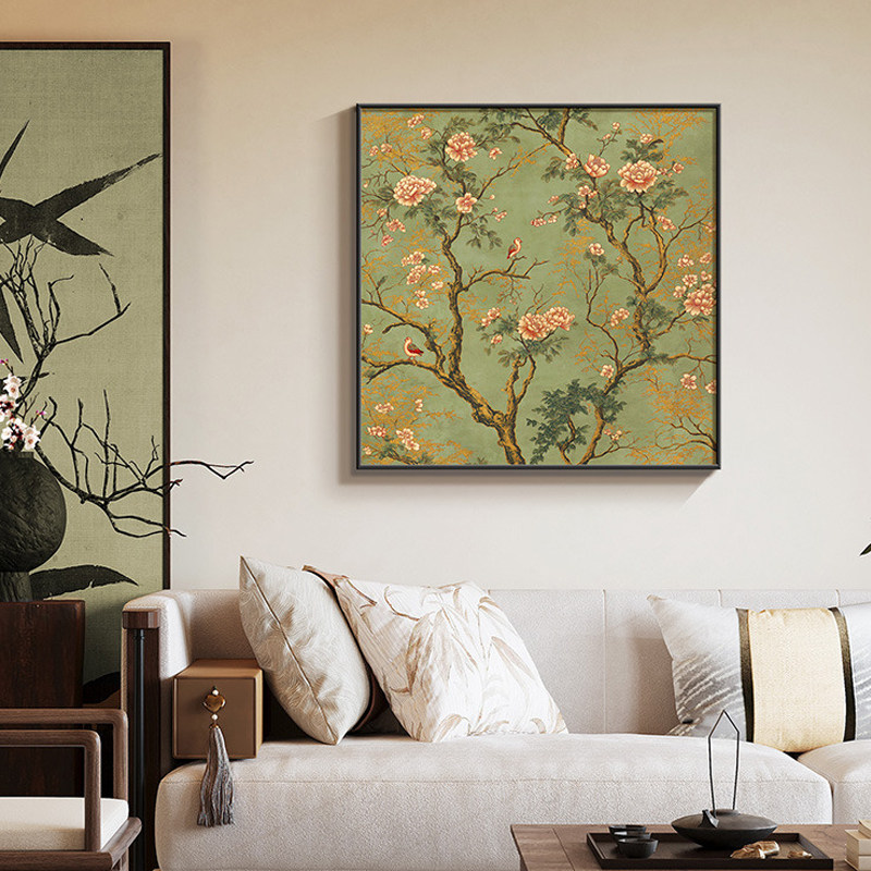 宋氏美学花鸟画客厅装饰画新中式沙发背景墙挂画方形餐厅卧室壁画图片