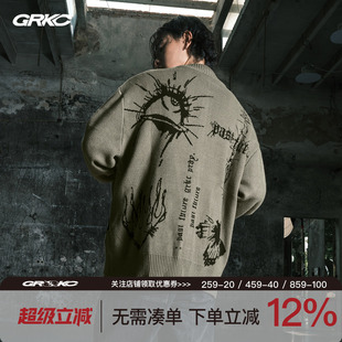 GRKC吉尔卡克达芬奇手稿开衫 秋冬毛线衣 毛衣外套男潮牌情侣针织衫